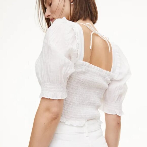 H&M SMOCKED CROP TOP IN XS WHITE - Picture 1 of 4